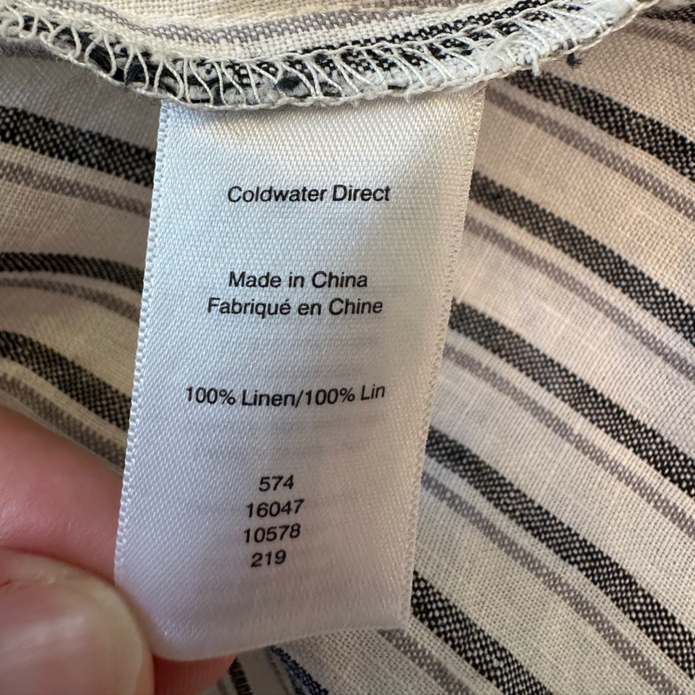 Coldwater Creek Womens Gray Striped 100% Linen 3/4 Sleeve Shirt XL Lagenlook Top - Picture 6 of 11